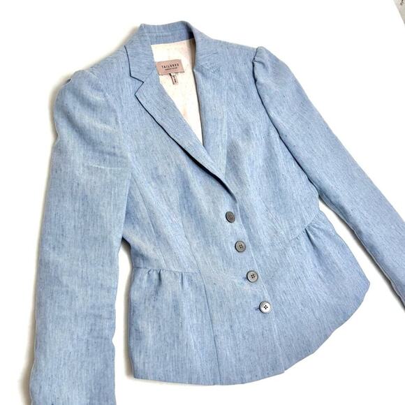 4 Rebecca Taylor TAILORED Peplum Linen Blend Blazer Jacket Light Blue - Picture 3 of 14
